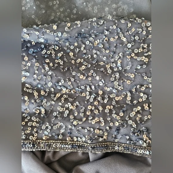 JKARA Blue Sequence Asymmetrical Cape/Shawl Flutter Sleeves Sheath Dress-Size 6P - Picture 7 of 9